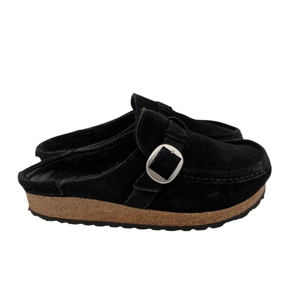 Birkenstock Buckley Black Suede Shearling Lined Clog Mules EU 37 US 6-6.5